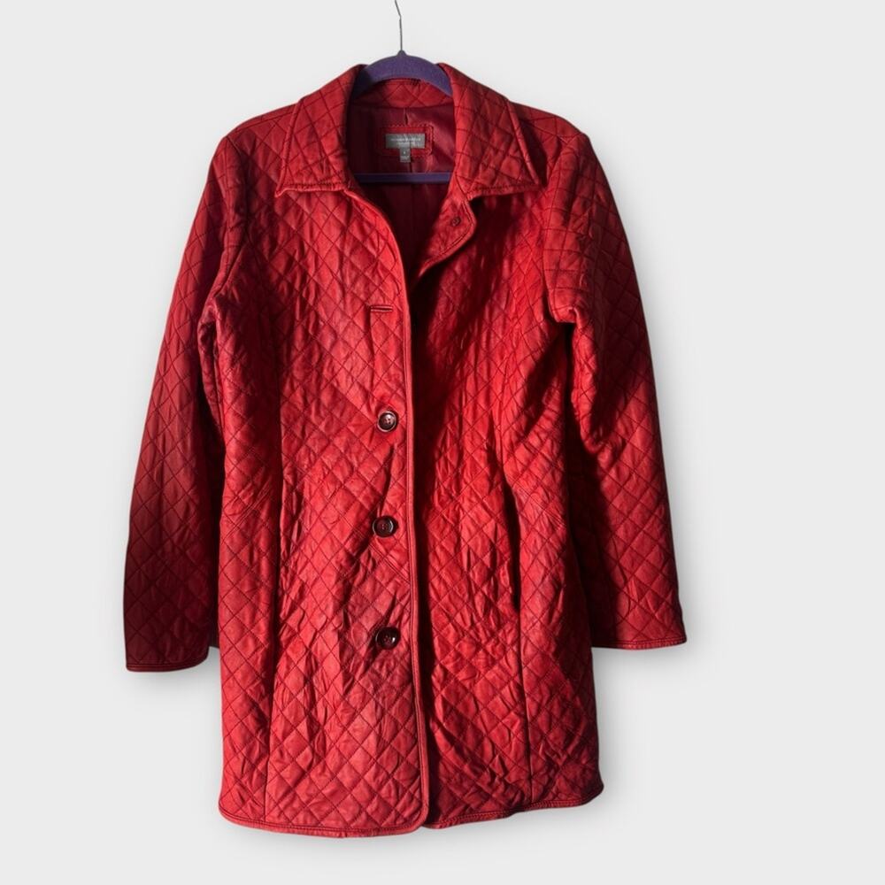 Nordstrom Red Leather Quilted Jacket Size Large
